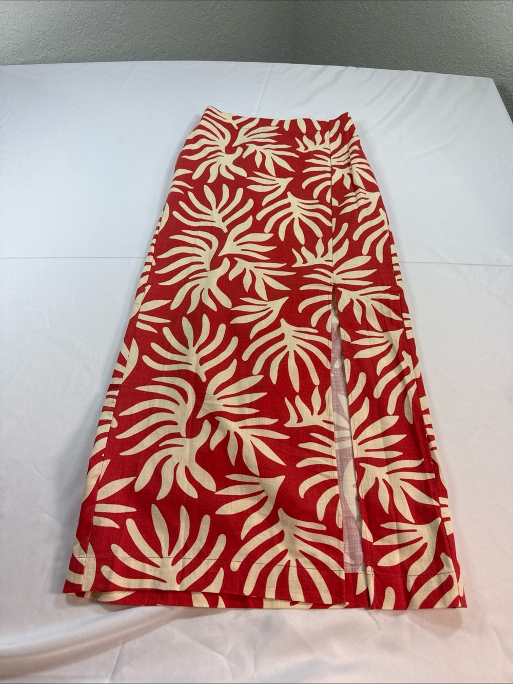 a new day Rust and Cream Tropical/Palm Leaf Print Maxi Skirt with Front Slit